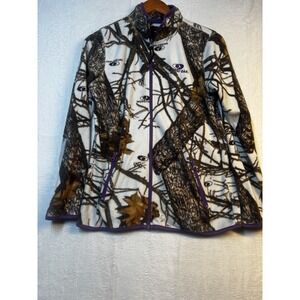 Mossy Oak Women's Small White & Purple Snow‎ Fleece Camo Full Zip Jacket